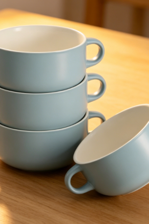 18oz Ceramic Soup Bowls with Handles (4-Piece Set) – Light Blue, Oven/Microwave/Dishwasher Safe, suitable for casseroles/pasta/cereal