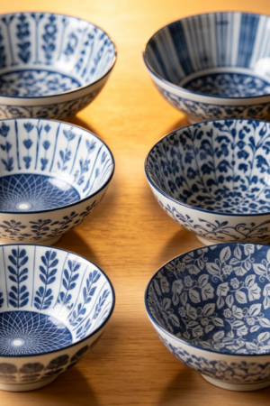 20oz Blue and White Vintage Cereal Bowls (6-Piece Set) – 6-inch Ceramic Soup Bowls, suitable for cereals/soup/salads/pasta